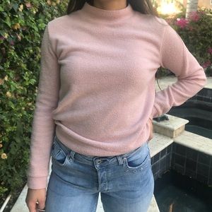 FOREVER 21 LIGHT PINK THIN FUZZY MOCKNECK SWEATER
